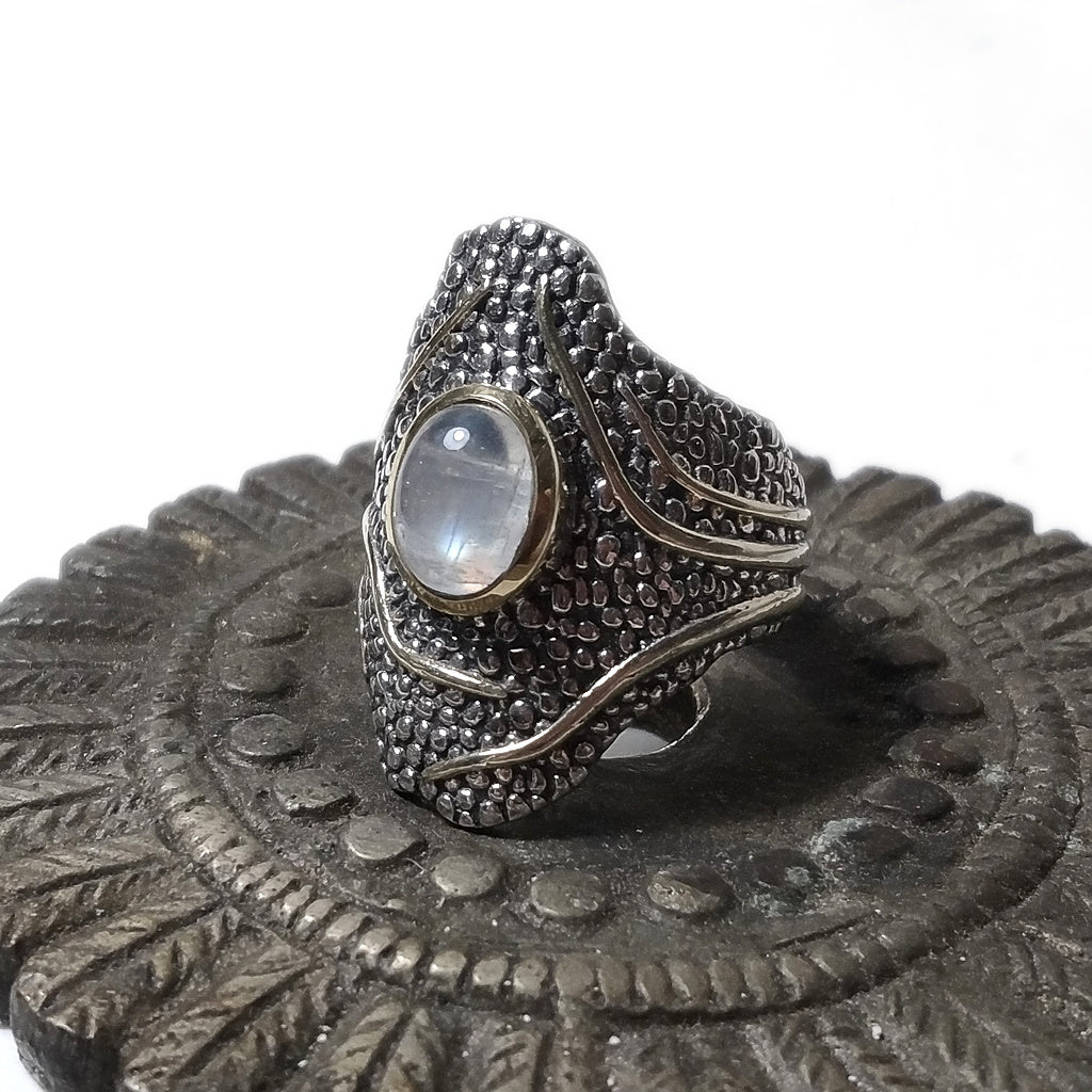 Pietra di luna Anello fascia etnica in argento 925 ANELLO artigianale con pietra | ANELLI ARGENTO