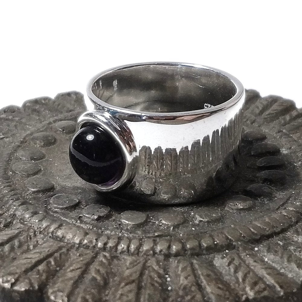 Anello fascia larga in argento 925 con pietra - MARY