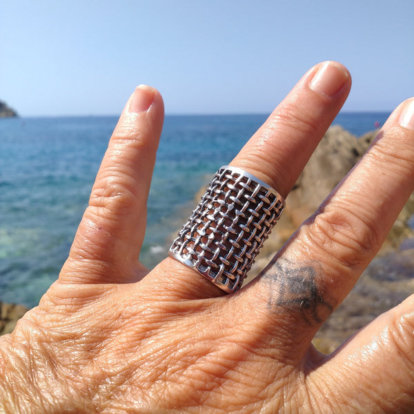 ANELLO etnico CHARU in argento 925 ANELLO artigianale | ANELLO ARGENTO