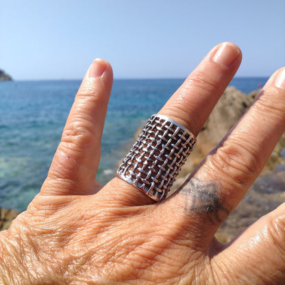 ANELLO etnico CHARU in argento 925 ANELLO artigianale | ANELLO ARGENTO
