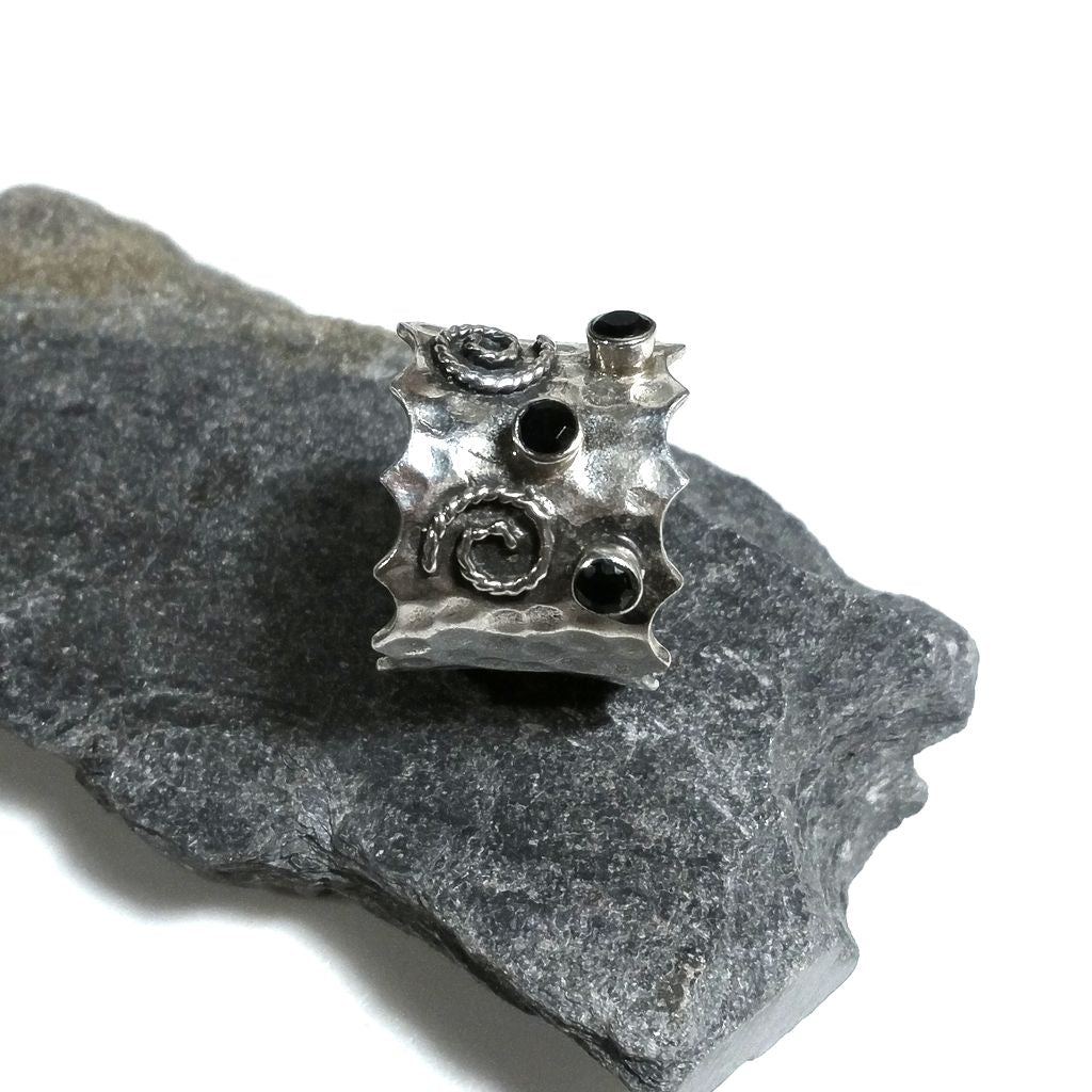 Anello fascia in argento 925 Anello con pietra Onice nero | GIOIELLI IN ARGENTO