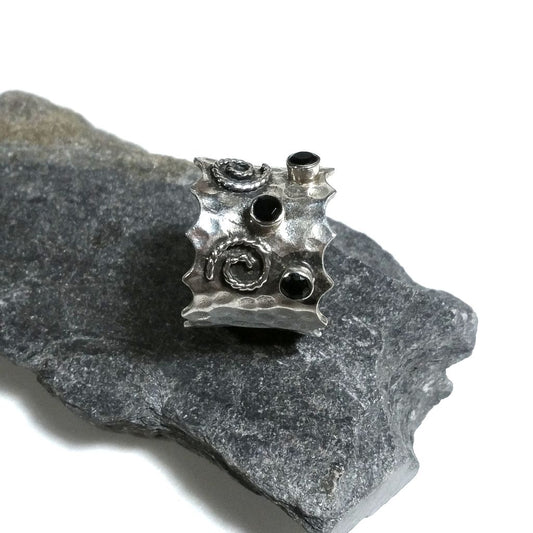 Anello fascia in argento 925 Anello con pietra Onice nero | GIOIELLI IN ARGENTO