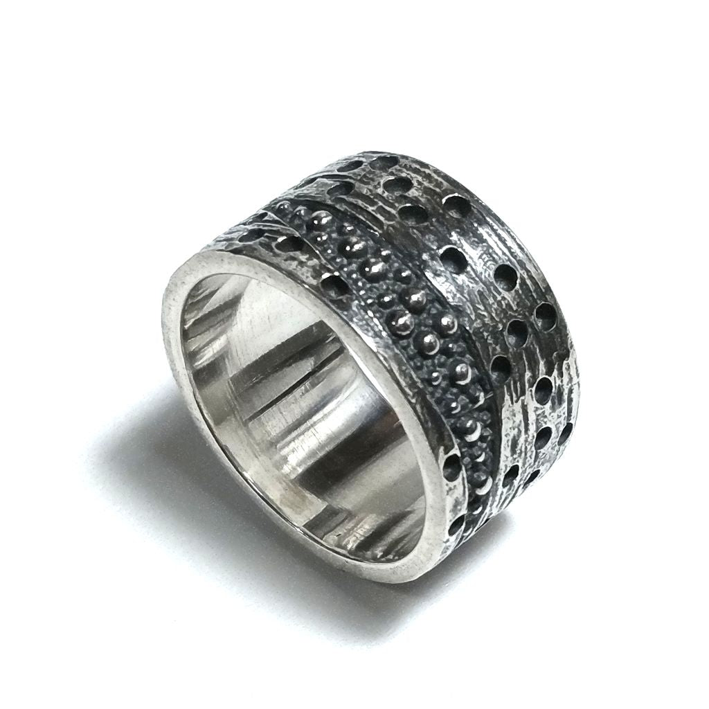 Anello fascia in argento 925 brunito - MOON