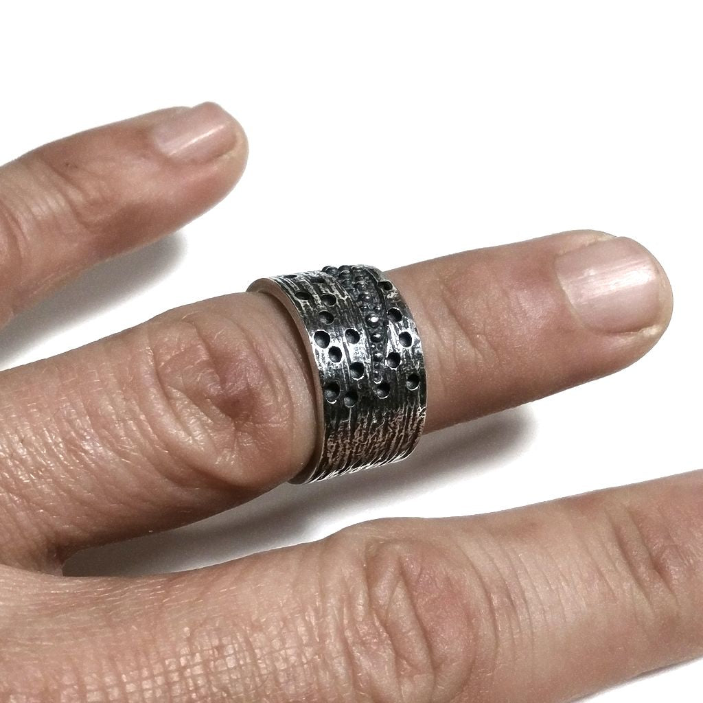 Anello fascia in argento 925 brunito - MOON