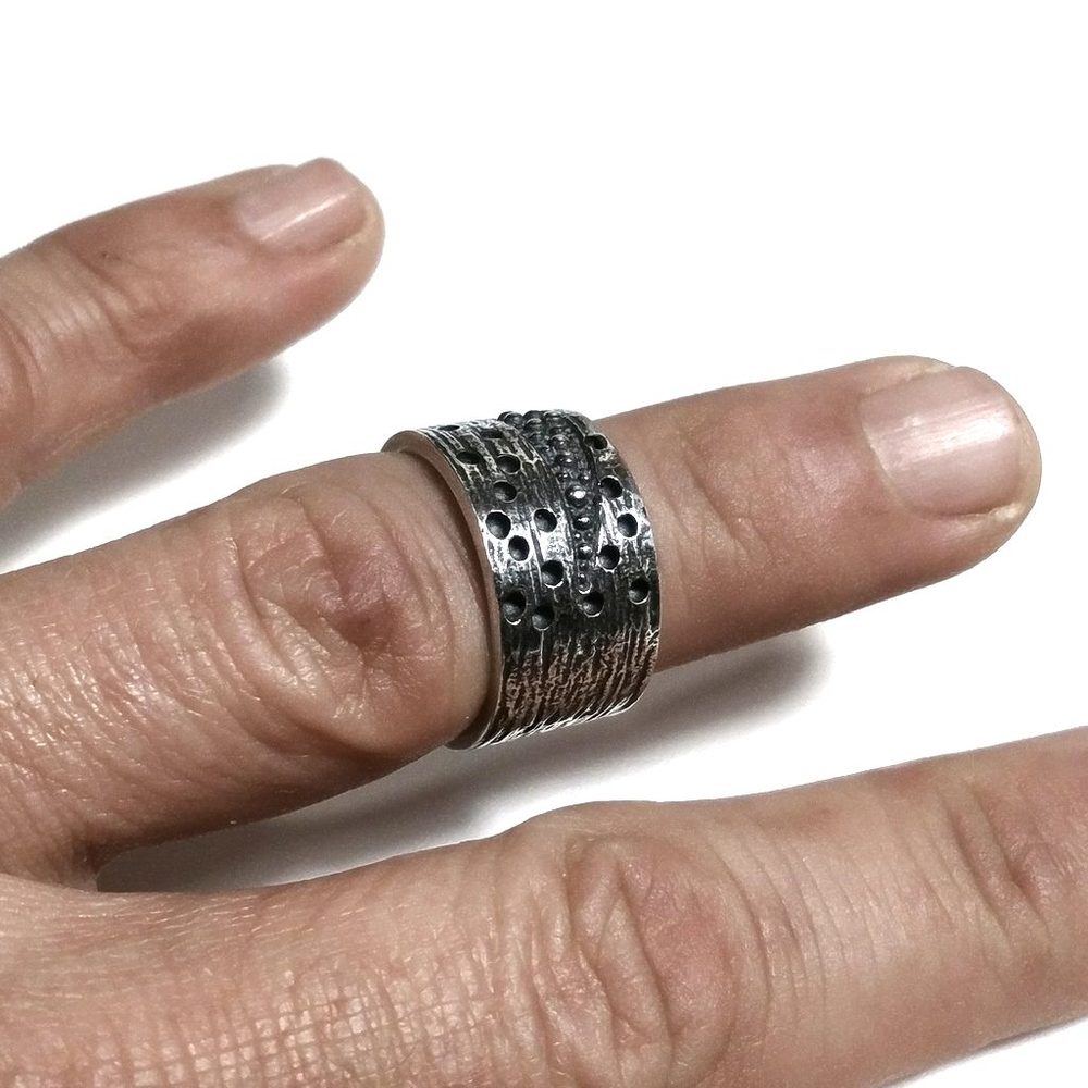 Anello fascia in argento 925 brunito - MOON