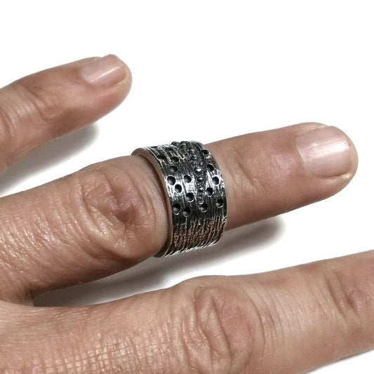 Anello fascia in argento 925 brunito - MOON