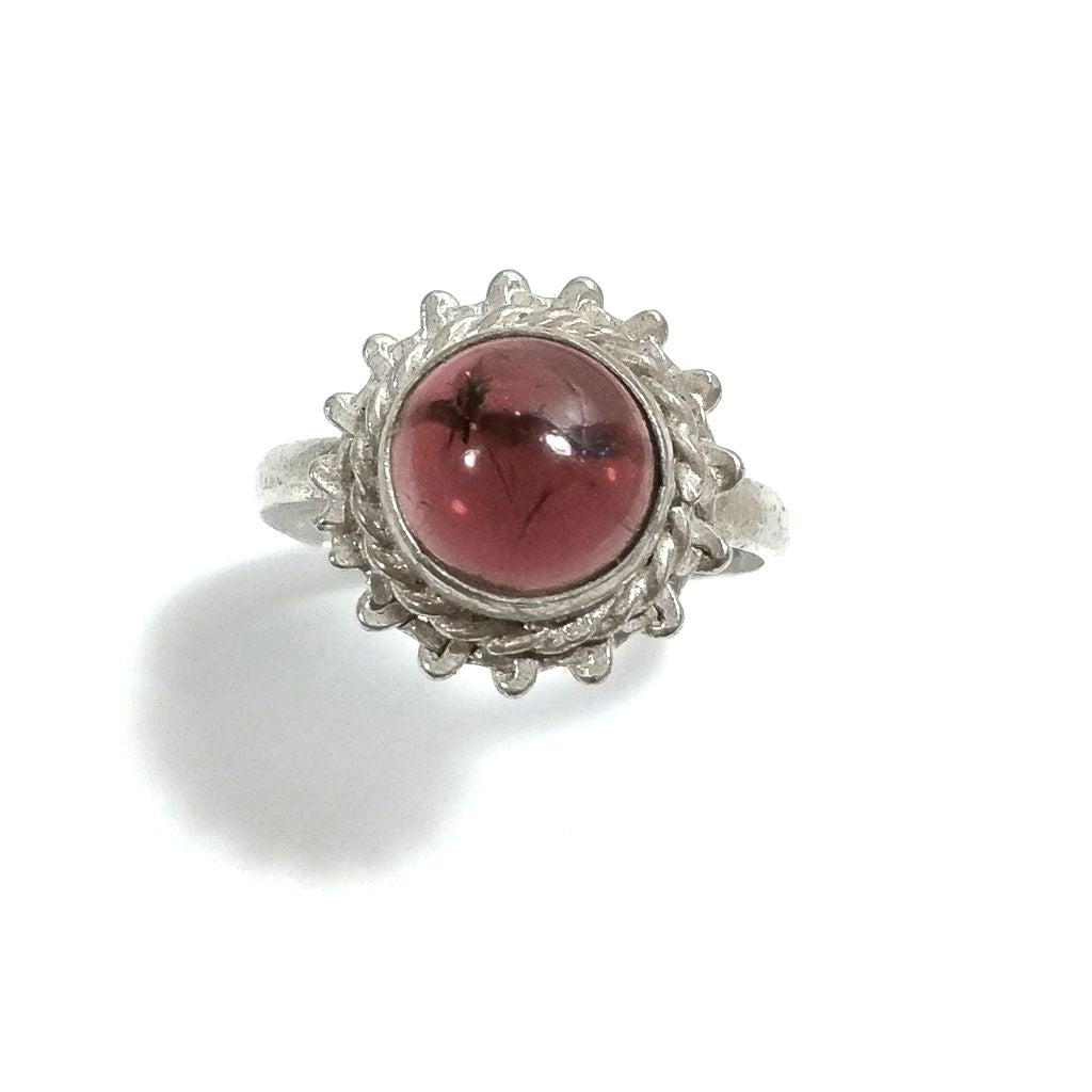 Anello con pietra e puntinatura in argento 925 con Granato | GIOIELLI IN ARGENTO