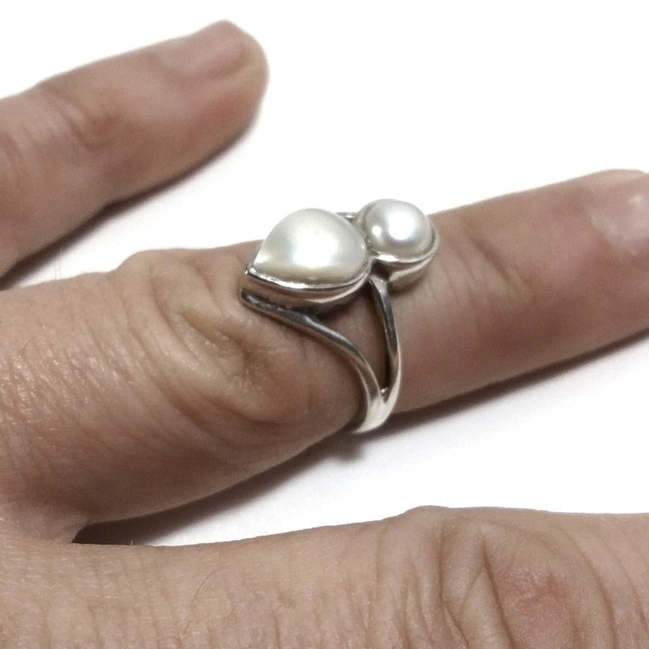 Anello con pietra in argento 925 con due Perle | GIOIELLI ETNICI