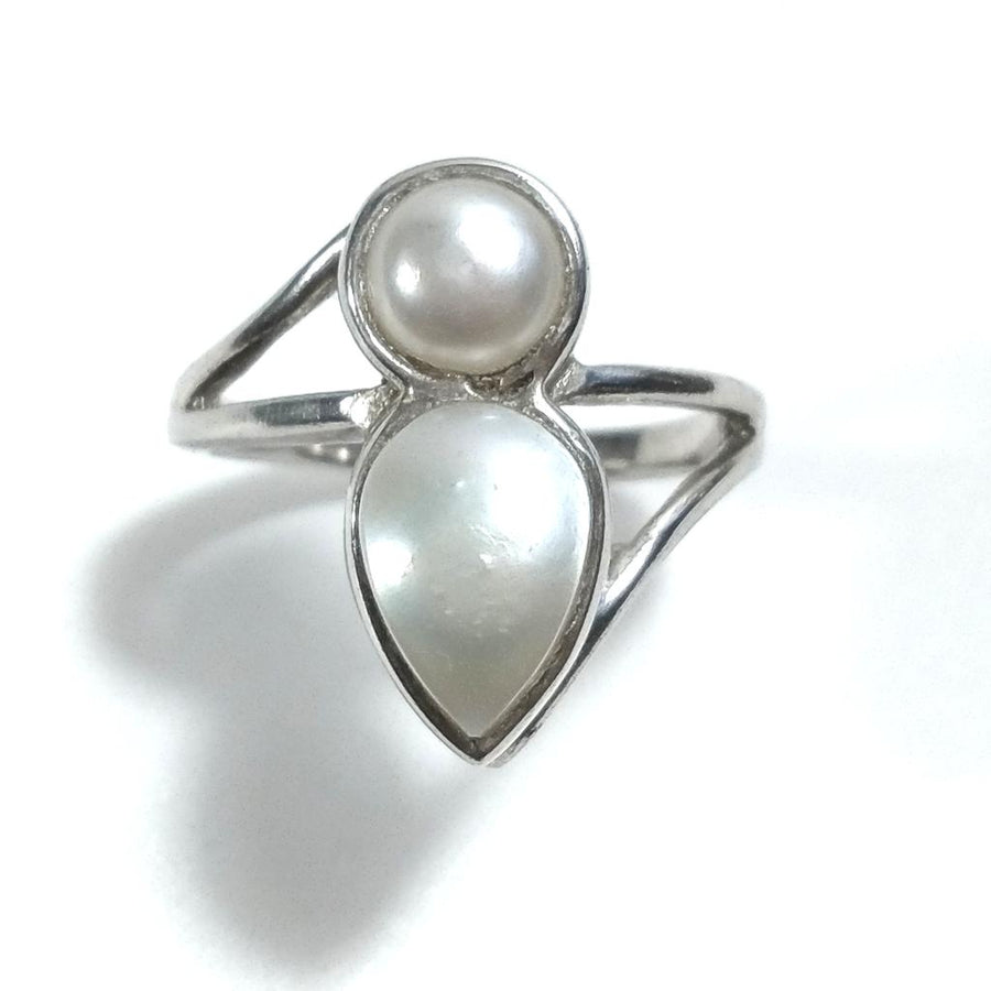 Anello con pietra in argento 925 con due Perle | GIOIELLI ETNICI