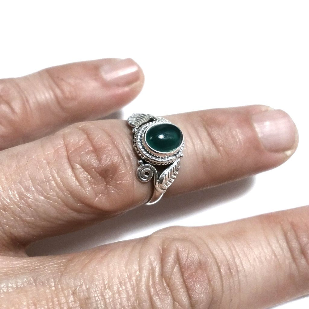 Anello con pietra in argento 925 con Radice rubino, Agata verde | GIOIELLI IN ARGENTO