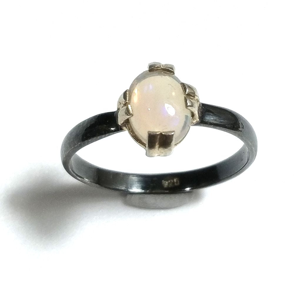 Anello con pietra in argento 925 rodio nero con Opale | ANELLI ARGENTO