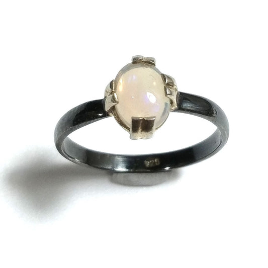 Anello con pietra in argento 925 rodio nero con Opale | ANELLI ARGENTO