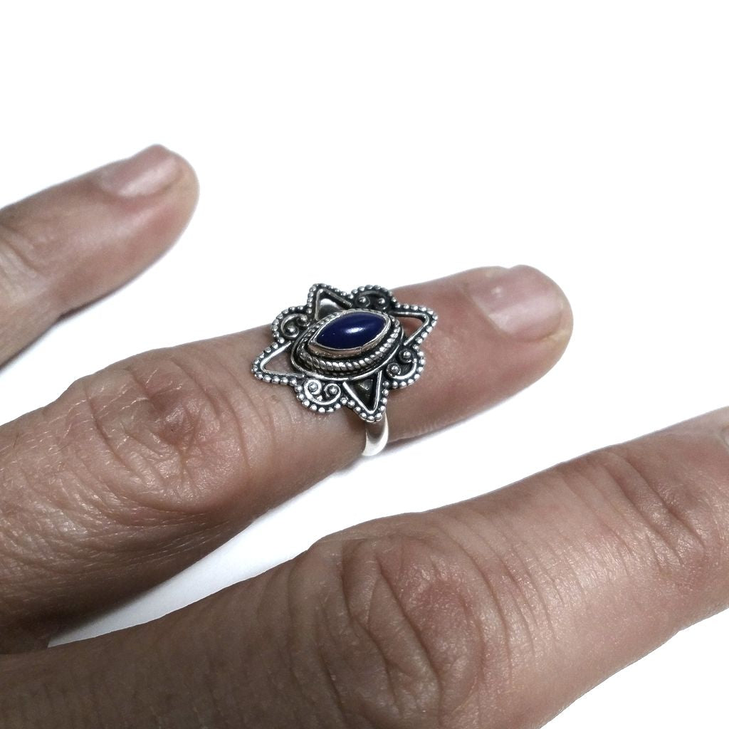 Anello con pietra in argento 925 con Lapislazzuli, Agata verde FILIGRANA | GIOIELLI ETNICI