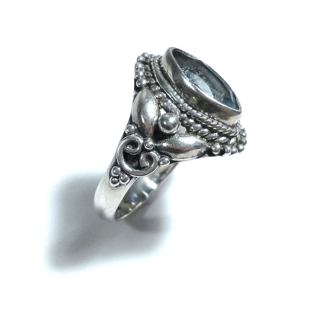 Anello con pietra in argento 925 con Topazio azzurro, Occhio di tigre | GIOIELLI ETNICI