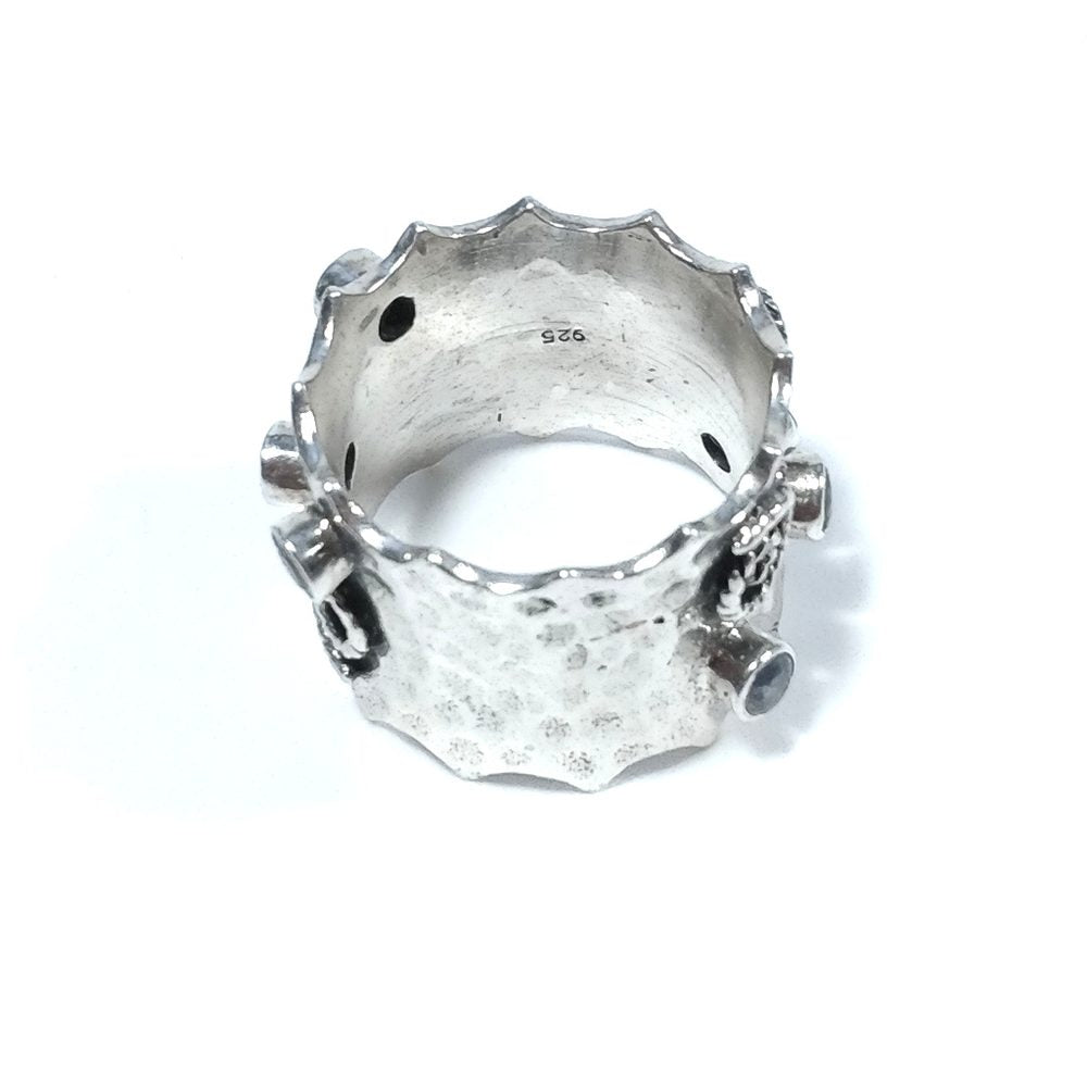 Anello artigianale  fascia alta in argento 925 con pietra di labradorite
