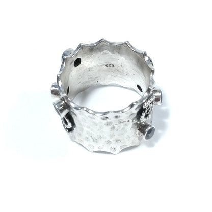 Anello artigianale  fascia alta in argento 925 con pietra di labradorite