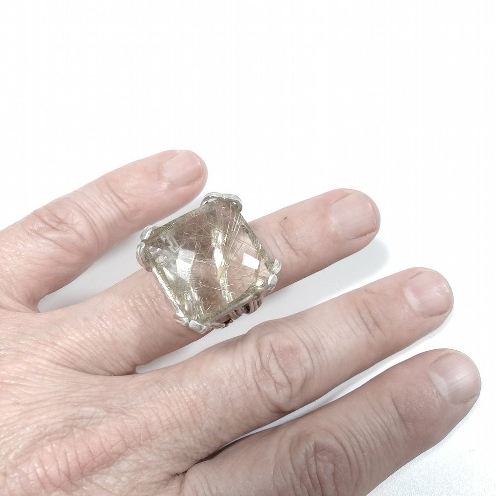 Anello con pietra in argento 925 ANELLO artigianale Quarzo rutilato | PEZZO UNICO – immagine9
