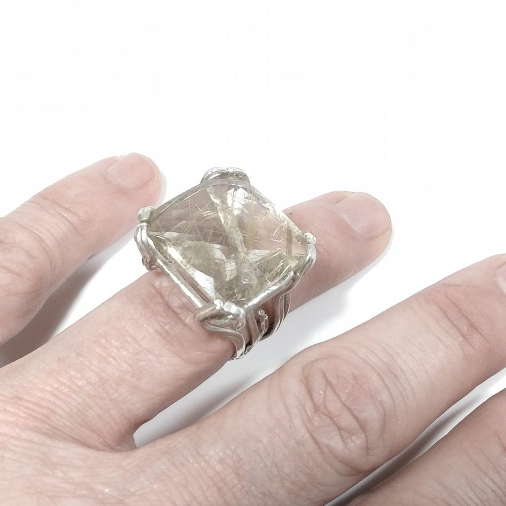 Anello con pietra in argento 925 ANELLO artigianale Quarzo rutilato | PEZZO UNICO – immagine3