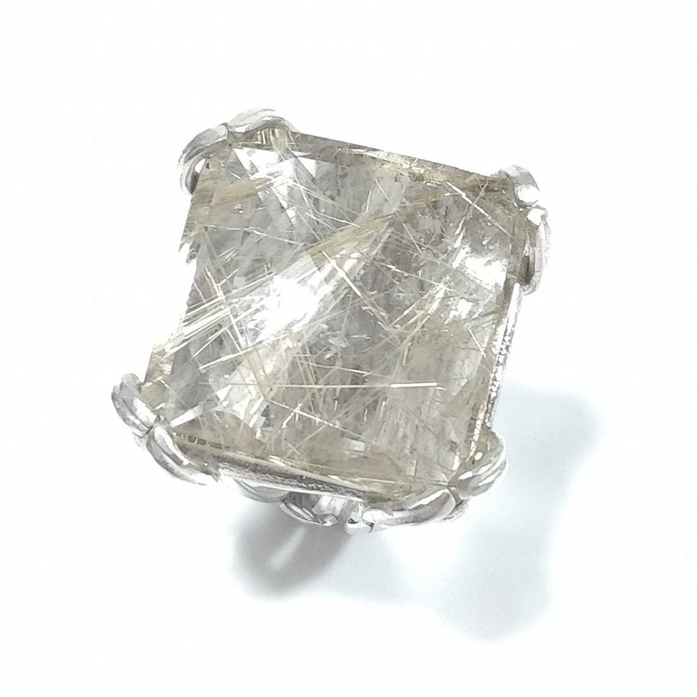 Anello con pietra in argento 925 ANELLO artigianale Quarzo rutilato | PEZZO UNICO – immagine1
