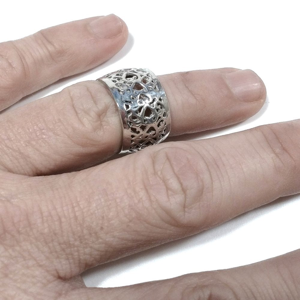 Anello fascia in argento 925 artigianale - cuori