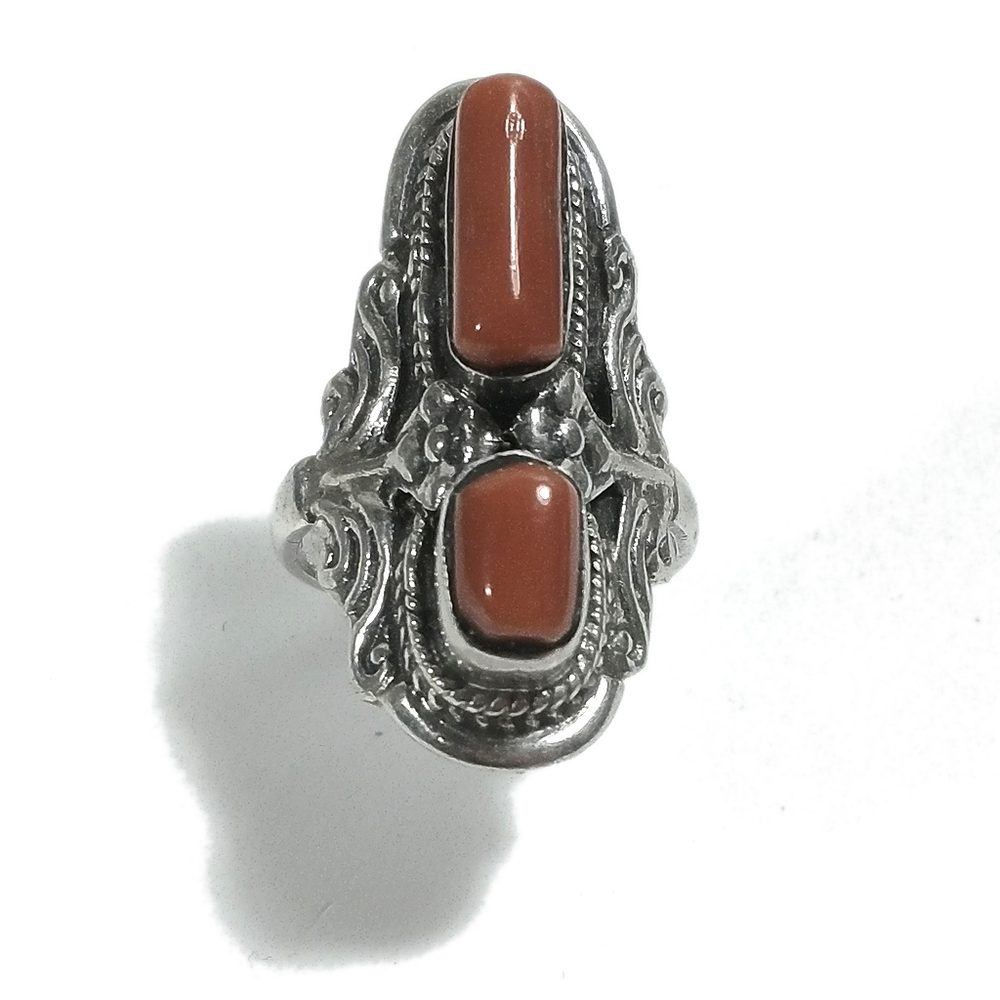 ETNICO | Anello in argento 925 TIBET - brunito - CORALLO - GIOIELLI