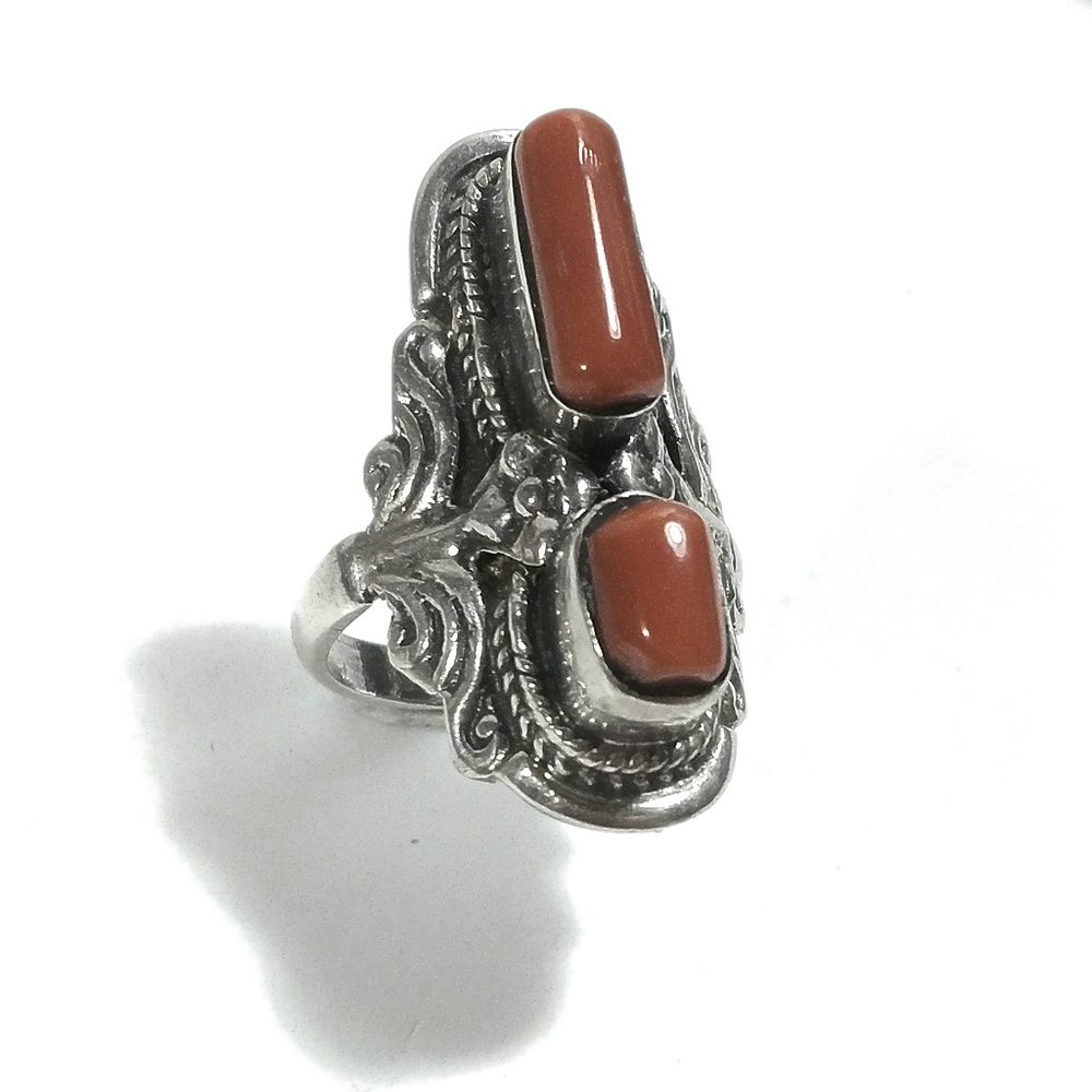 ETNICO | Anello in argento 925 TIBET - brunito - CORALLO - GIOIELLI