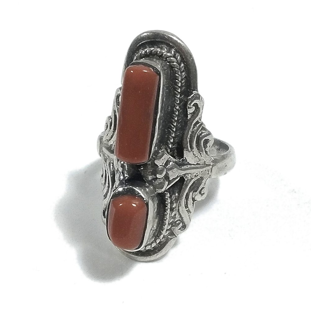 ETNICO | Anello in argento 925 TIBET - brunito - CORALLO - GIOIELLI