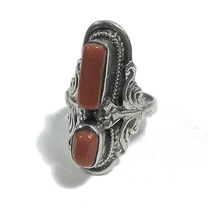 ETNICO | Anello in argento 925 TIBET - brunito - CORALLO - GIOIELLI