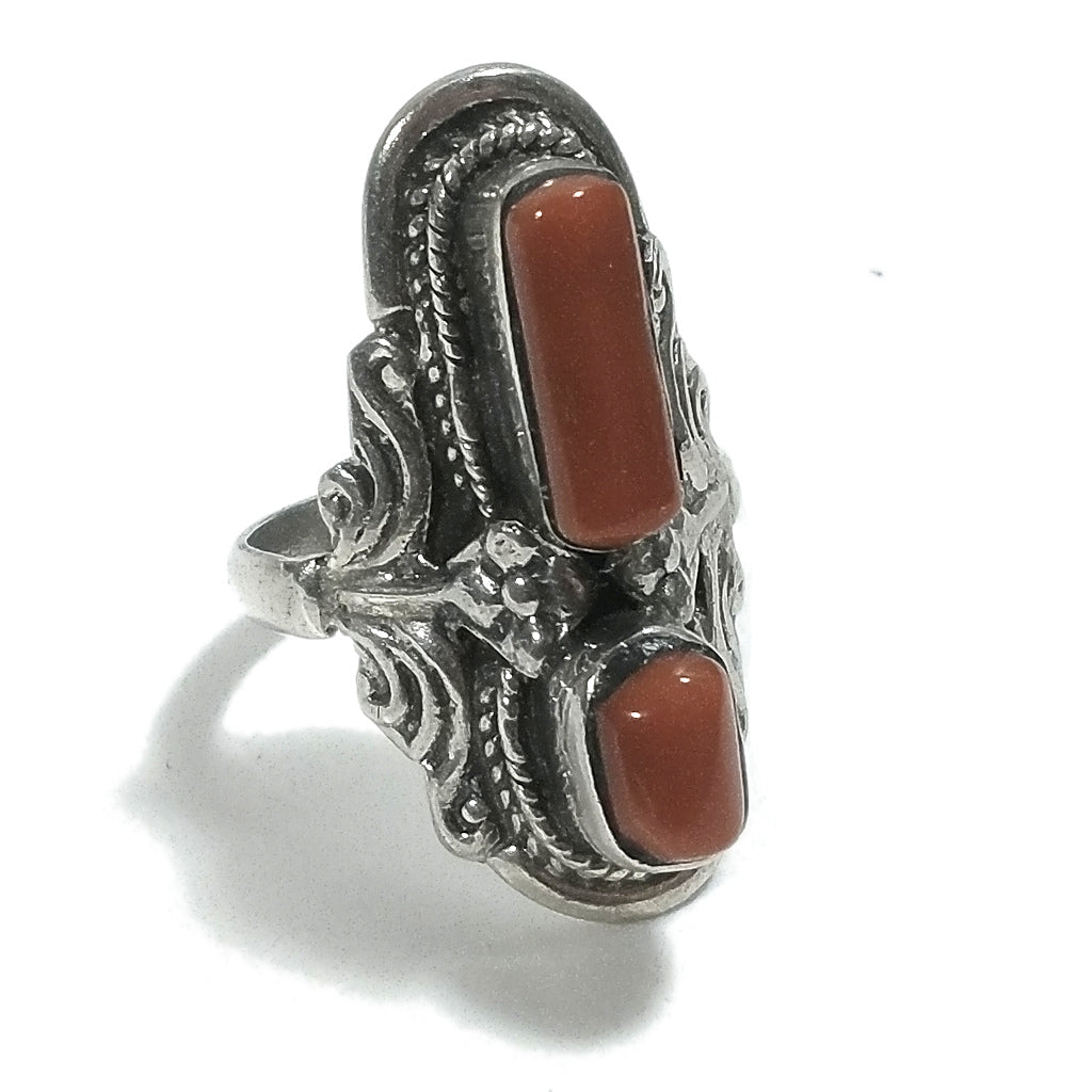 ETNICO | Anello in argento 925 TIBET - brunito - CORALLO - GIOIELLI