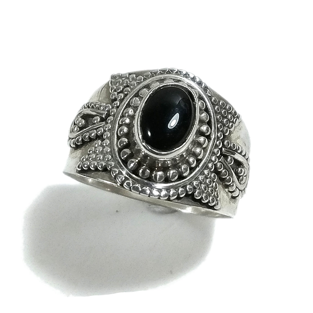 Anello fascia in argento 925 ANELLO artigianale Onice nero | ANELLI ARGENTO