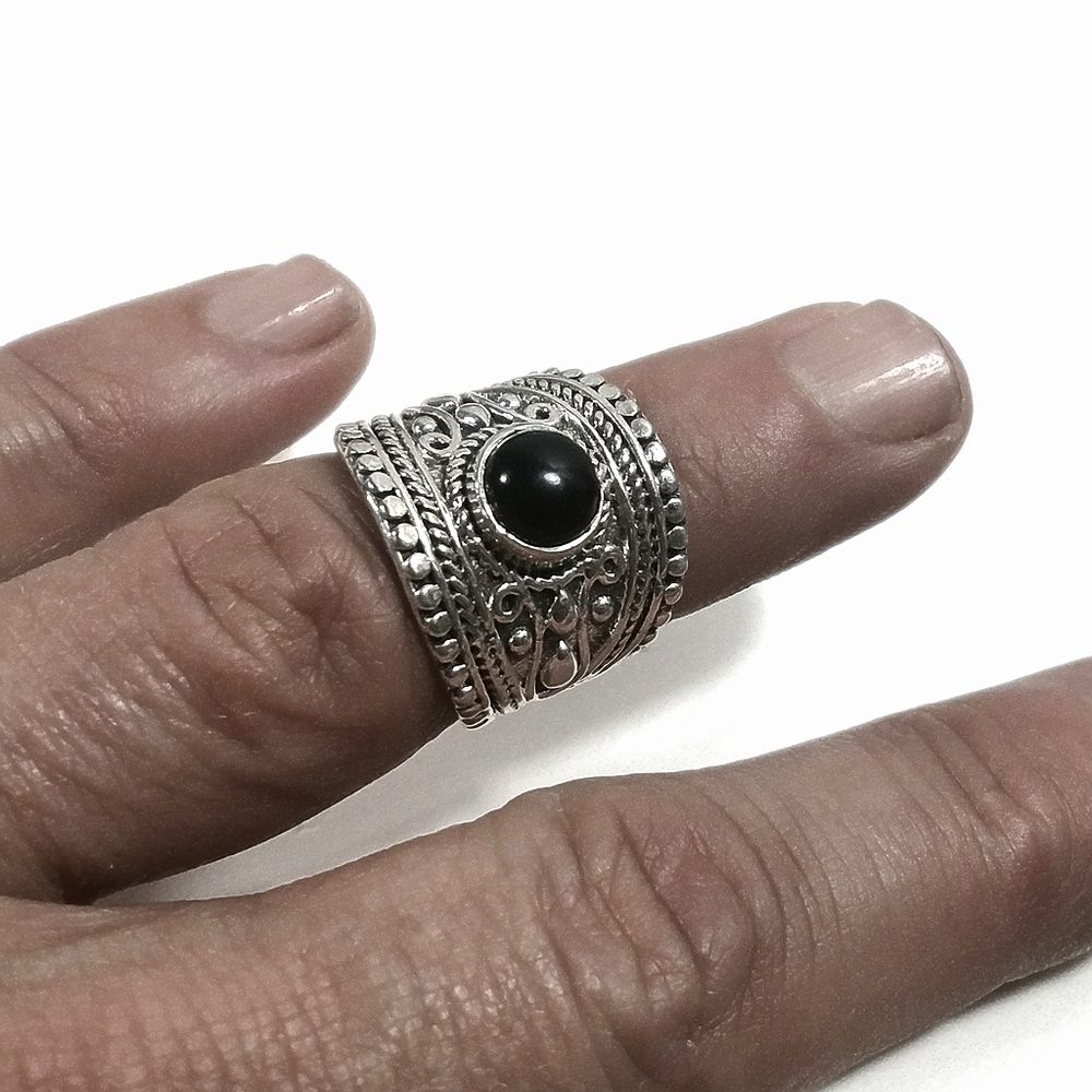 Anello fascia in argento 925 ANELLO artigianale Onice nero | ANELLI ARGENTO