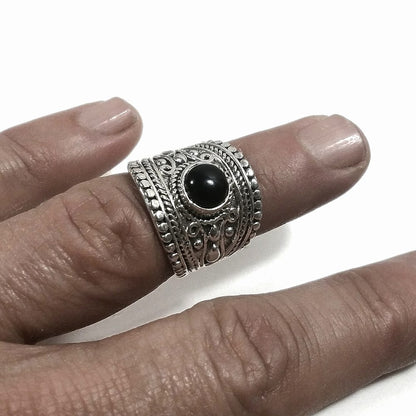 Anello fascia in argento 925 ANELLO artigianale Onice nero | ANELLI ARGENTO