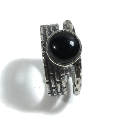 Anello fascia in argento 925 ANELLO artigianale Onice nero Calcedonio | ANELLI ARGENTO