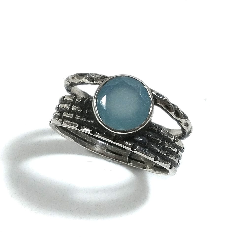 Anello fascia in argento 925 ANELLO artigianale Onice nero Calcedonio | ANELLI ARGENTO