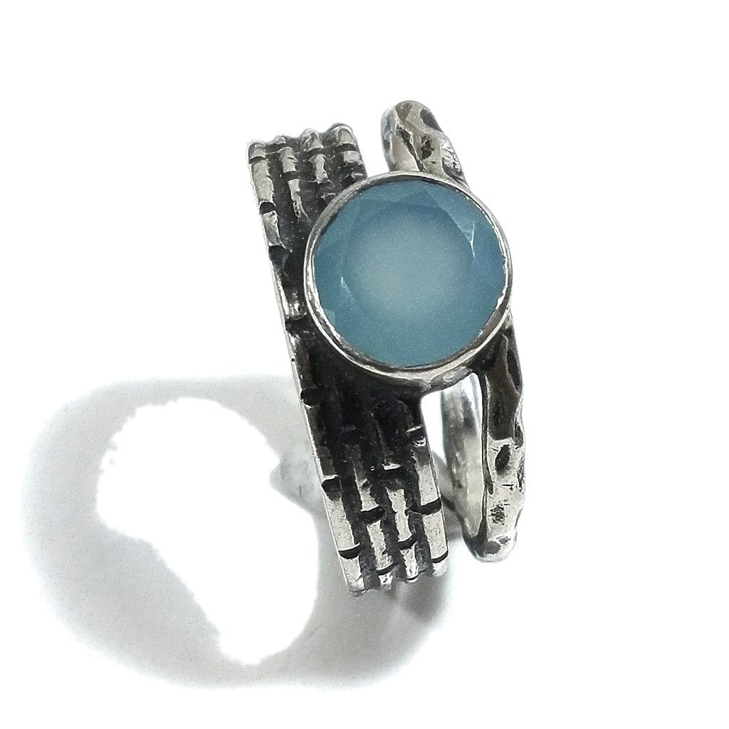 Anello fascia in argento 925 ANELLO artigianale Onice nero Calcedonio | ANELLI ARGENTO