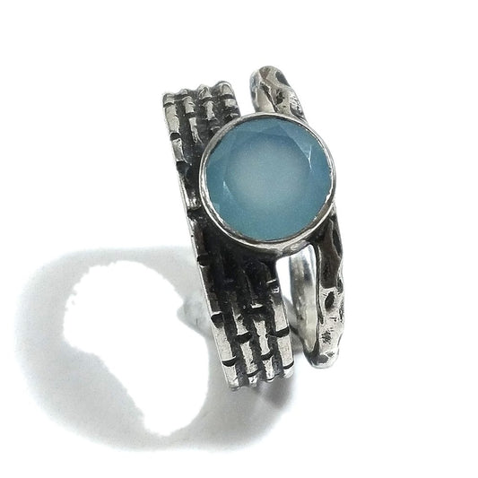 Anello fascia in argento 925 ANELLO artigianale Onice nero Calcedonio | ANELLI ARGENTO