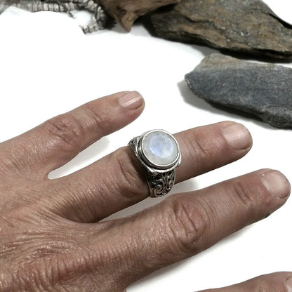 Anello fascia in argento 925 ANELLO artigianale Pietra di luna | ANELLI ARGENTO