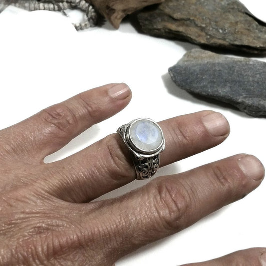 Anello fascia in argento 925 ANELLO artigianale Pietra di luna | ANELLI ARGENTO