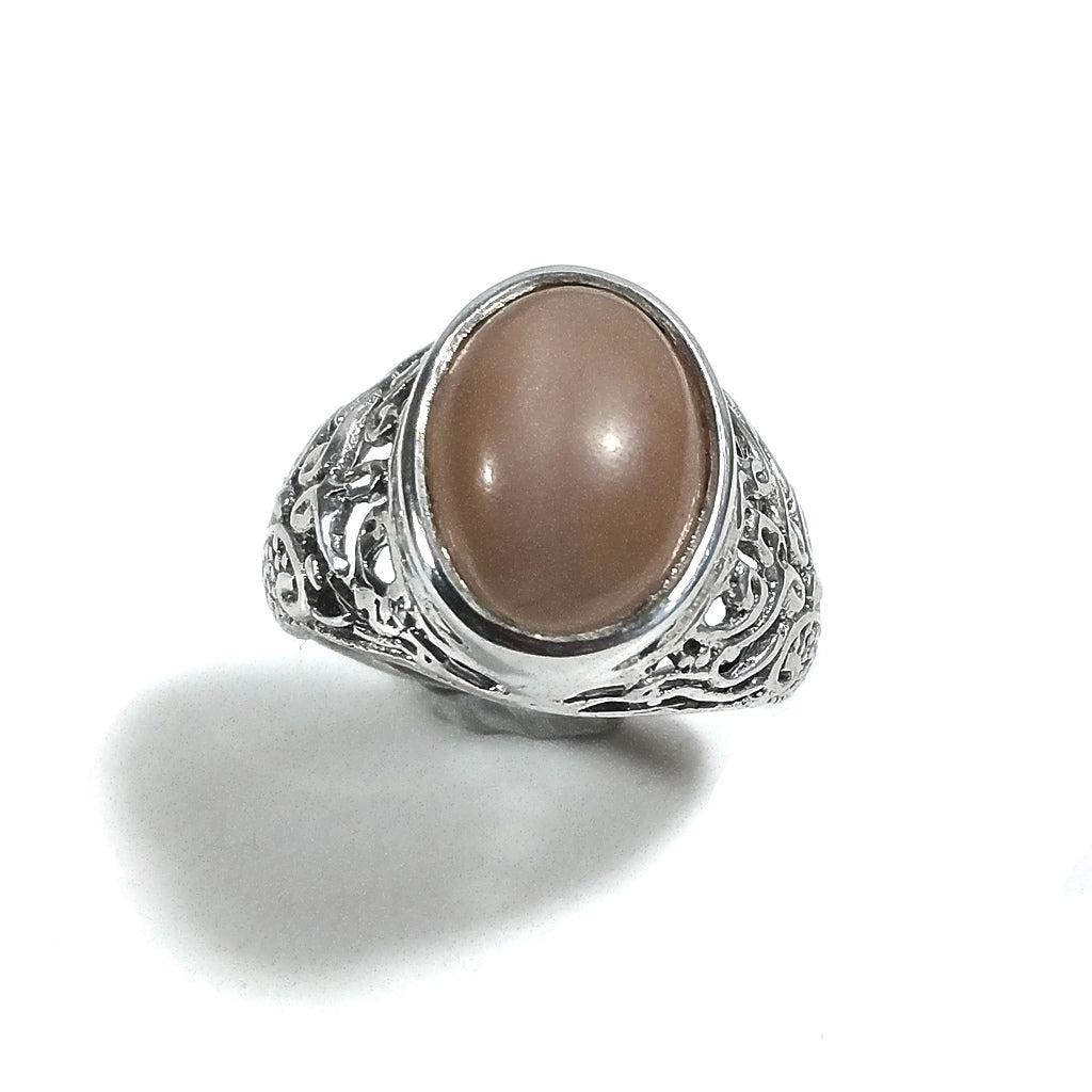 Anello fascia in argento 925 ANELLO artigianale Pietra di luna apricot | ANELLI ARGENTO | Spirale