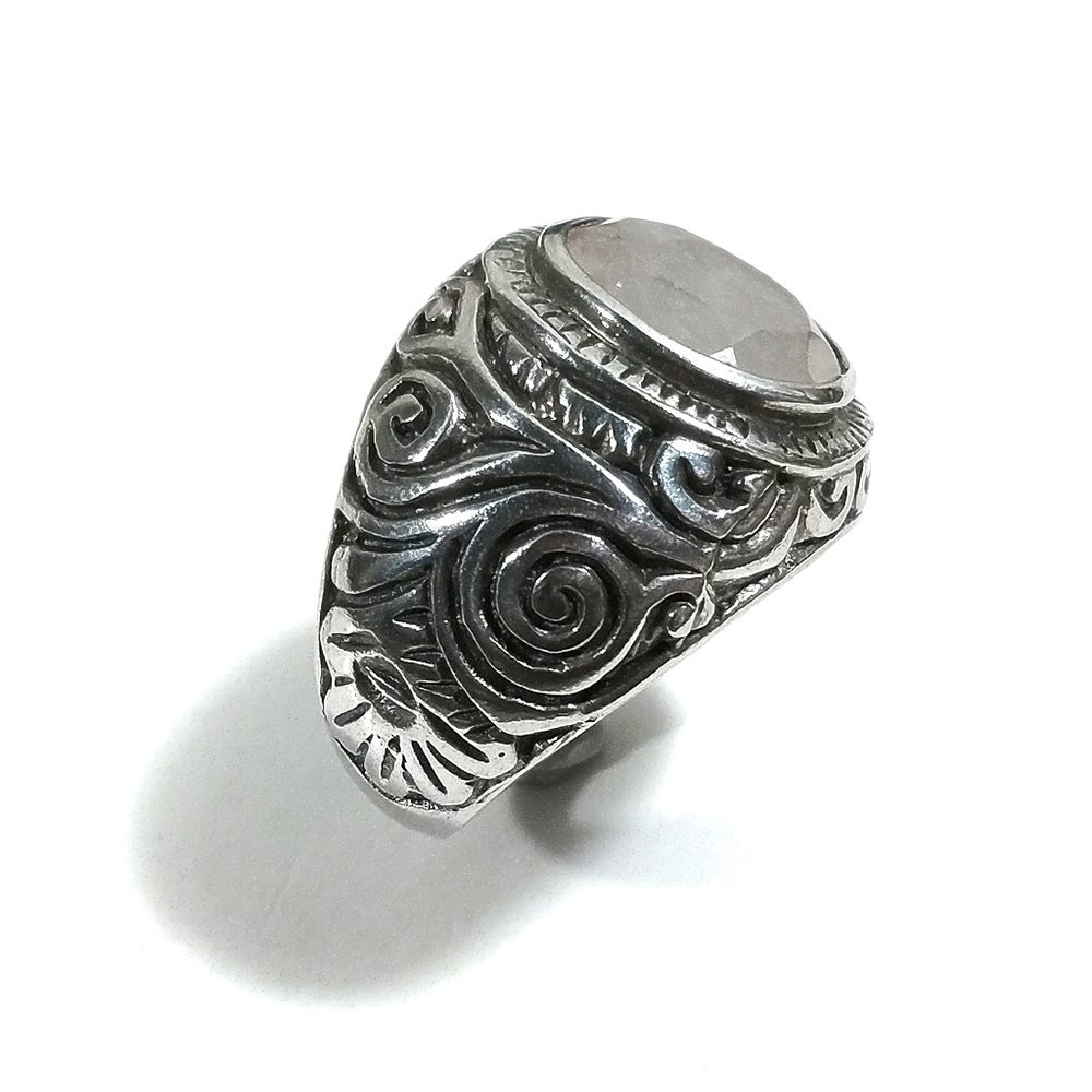 Anello fascia in argento 925 ANELLO artigianale Quarzo rosa | ANELLI ARGENTO | Spirale