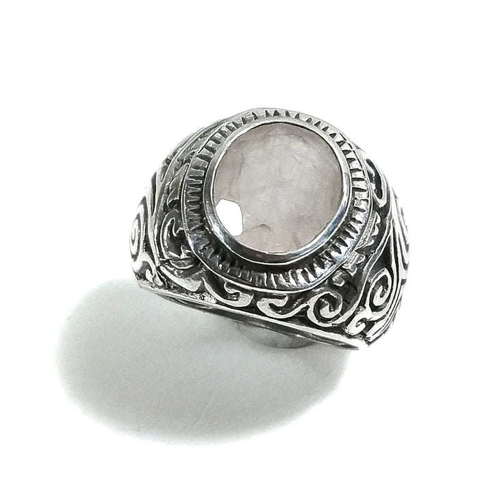 Anello fascia in argento 925 ANELLO artigianale Quarzo rosa | ANELLI ARGENTO | Spirale