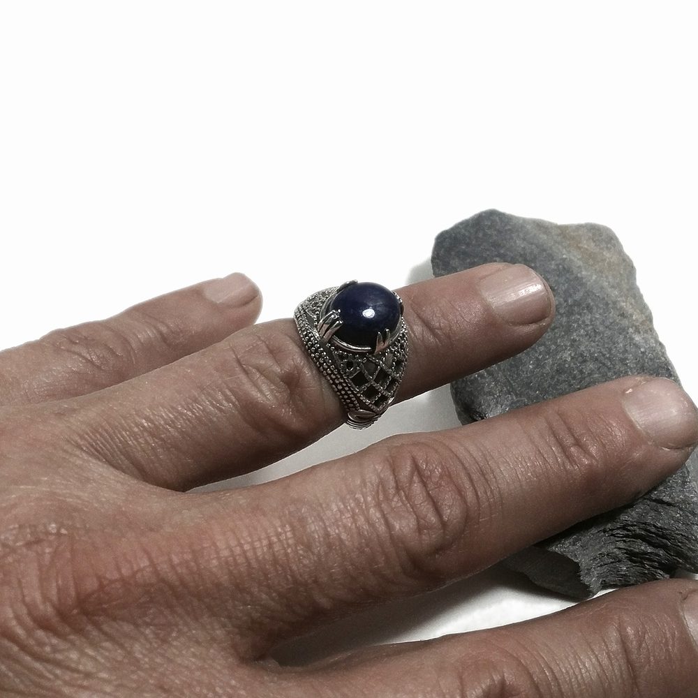 Anello fascia in argento 925 ANELLO artigianale Ametista, Lapislazzuli | ANELLI ARGENTO