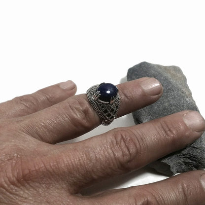 Anello fascia in argento 925 ANELLO artigianale Ametista, Lapislazzuli | ANELLI ARGENTO