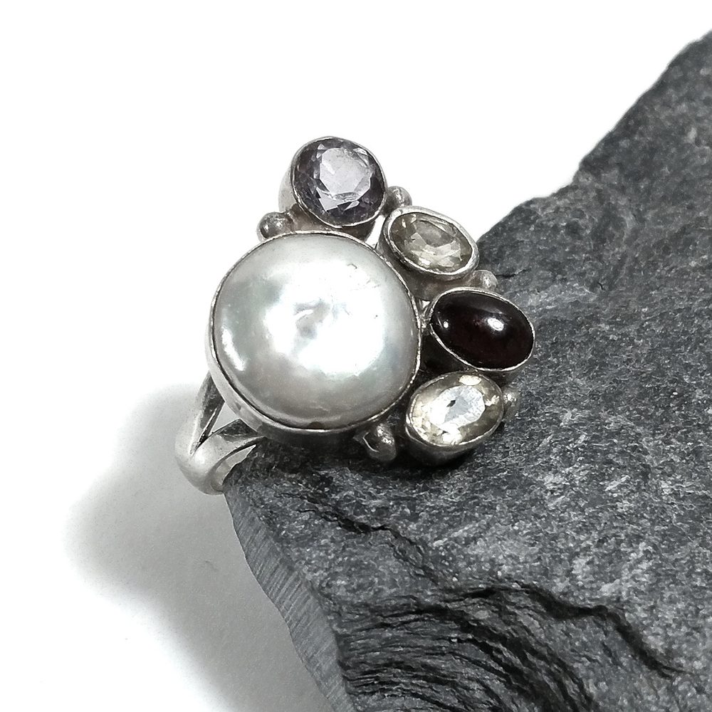 Anello con pietra in argento 925 con Perla, Granato, Citrino, Ametista | GIOIELLI ARTIGIANALI