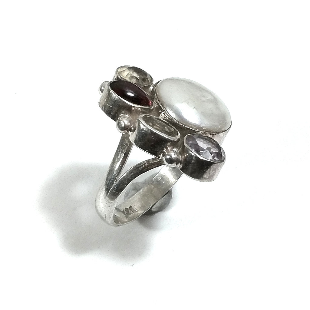 Anello con pietra in argento 925 con Perla, Granato, Citrino, Ametista | GIOIELLI ARTIGIANALI