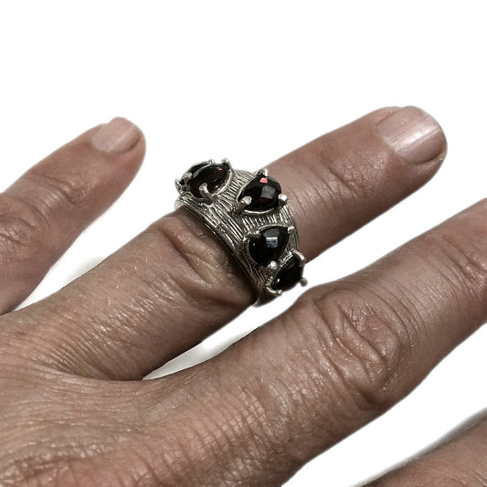 Anello fascia in argento 925 ANELLO artigianale Granato | ANELLI ARGENTO