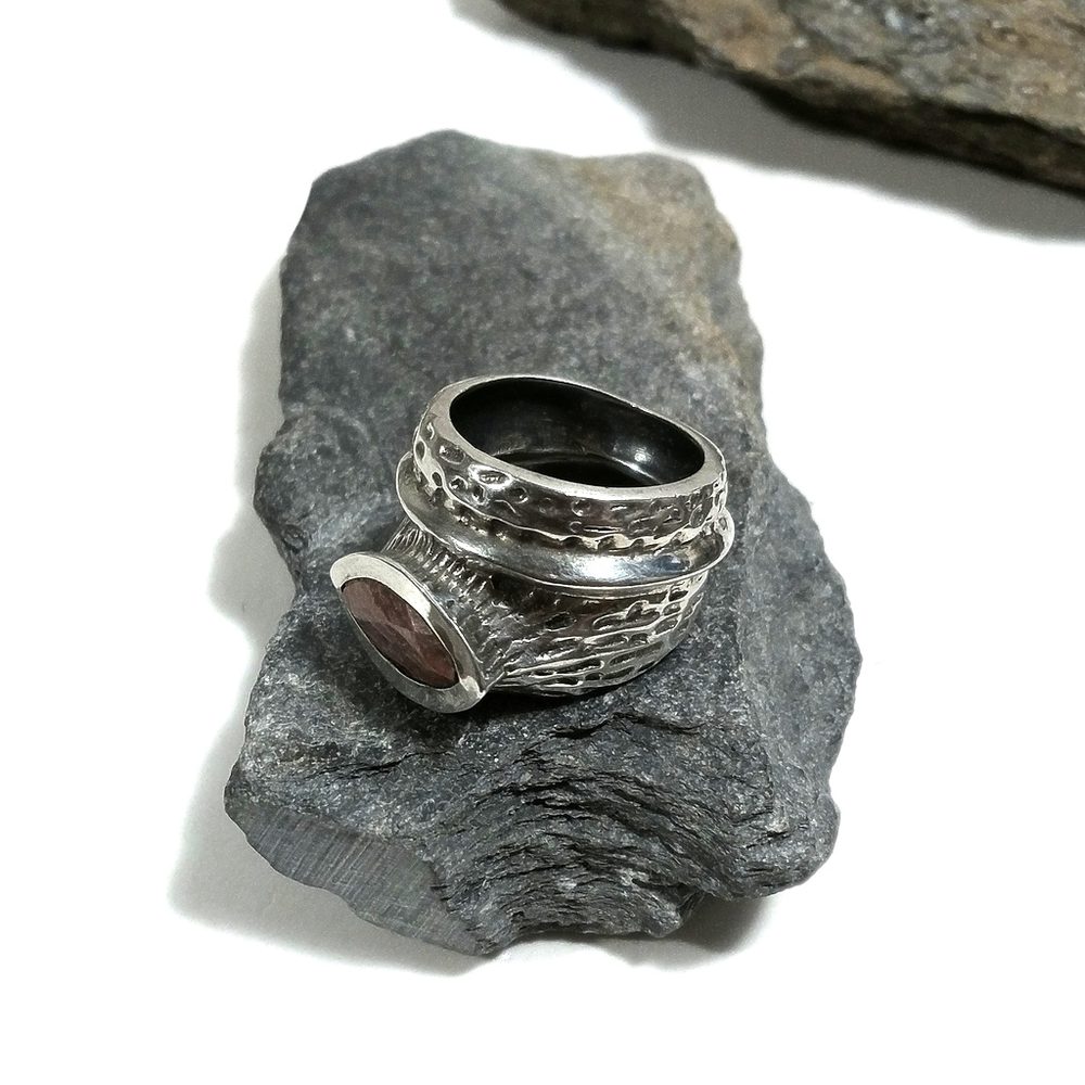 Anello fascia in argento 925 ANELLO artigianale Radice di rubino | ANELLI ARGENTO