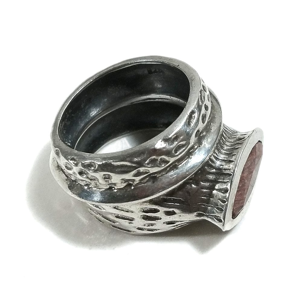Anello fascia in argento 925 ANELLO artigianale Radice di rubino | ANELLI ARGENTO