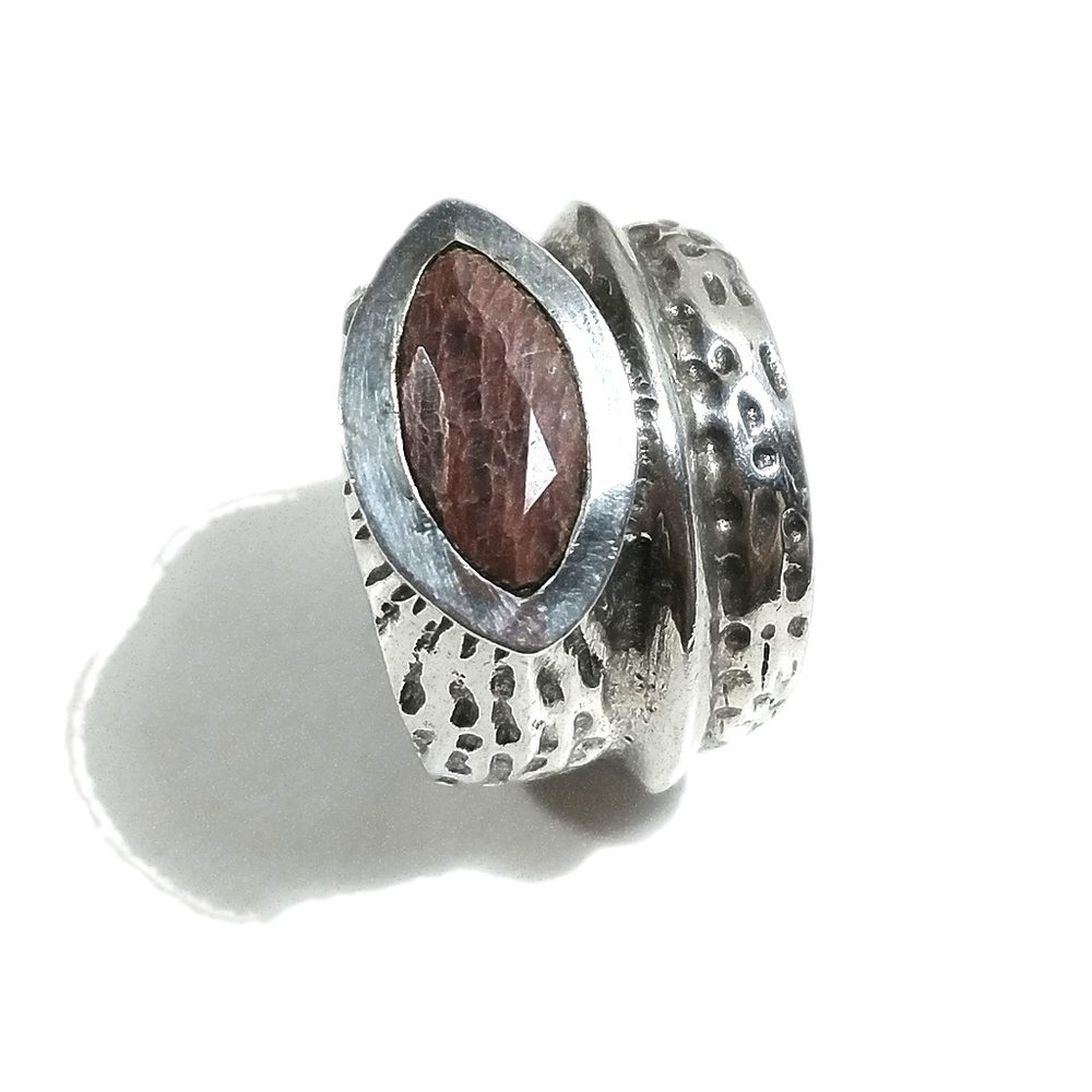 Anello fascia in argento 925 ANELLO artigianale Radice di rubino | ANELLI ARGENTO