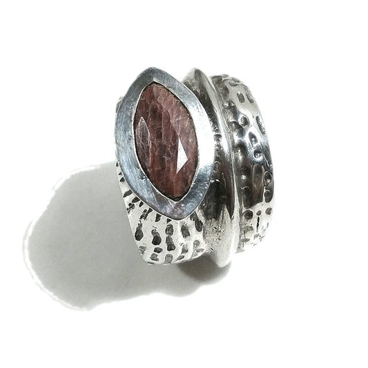Anello fascia in argento 925 ANELLO artigianale Radice di rubino | ANELLI ARGENTO